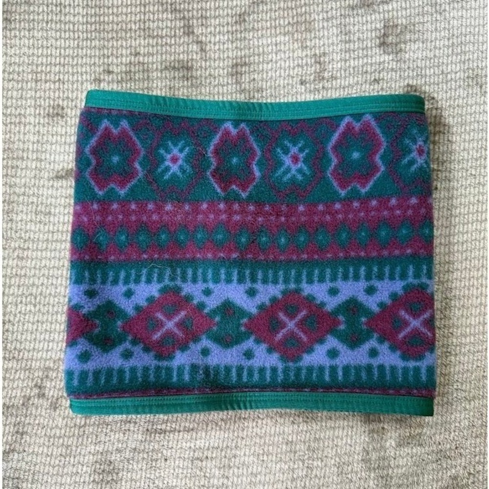 LL Bean Vintage Fleece Neck‎ Gaiter Aztec Geometric Teal Purple Made in USA